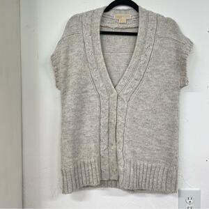 Michael Kors Grey Cable Knit Womens Short Sleeve Sweater Cardigan L Academia